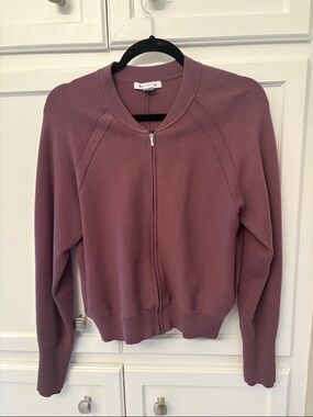 ATHLETA Advantage Sweater Size L Dusty Mauve Zip-Up Bomber Sweater